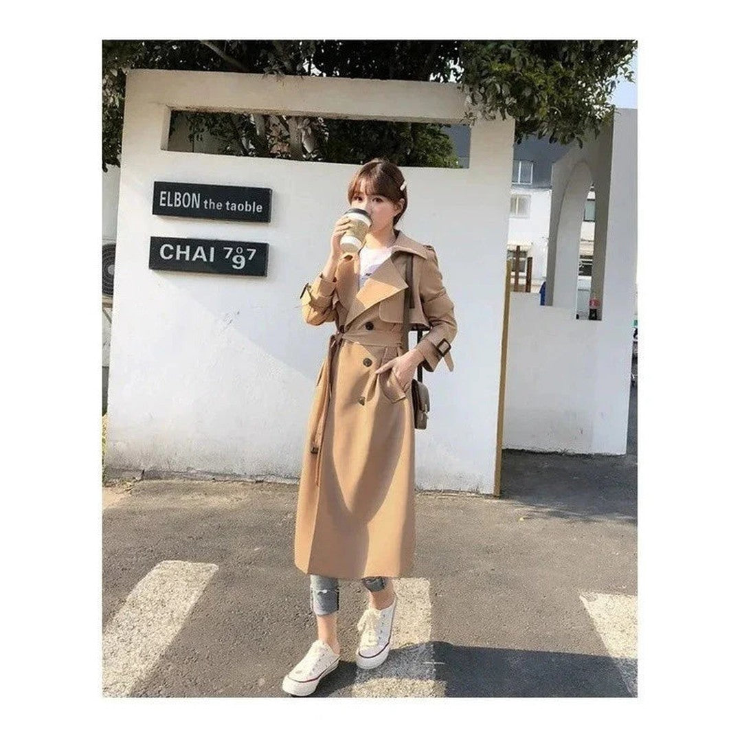 Woman wearing the Cadence women's long-sleeve trench coat, 12 view
