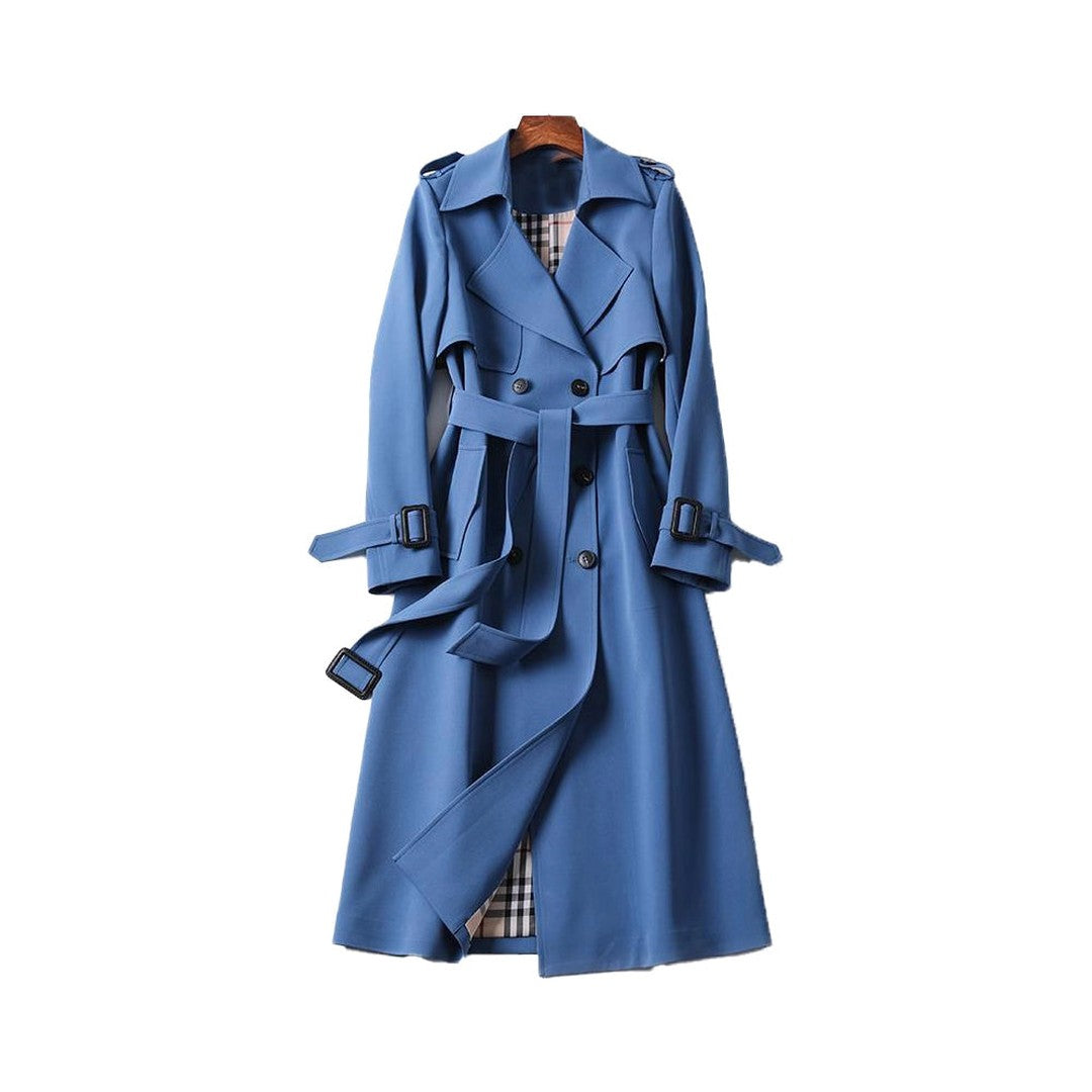 Woman wearing the Cadence women's long-sleeve trench coat, 17 view