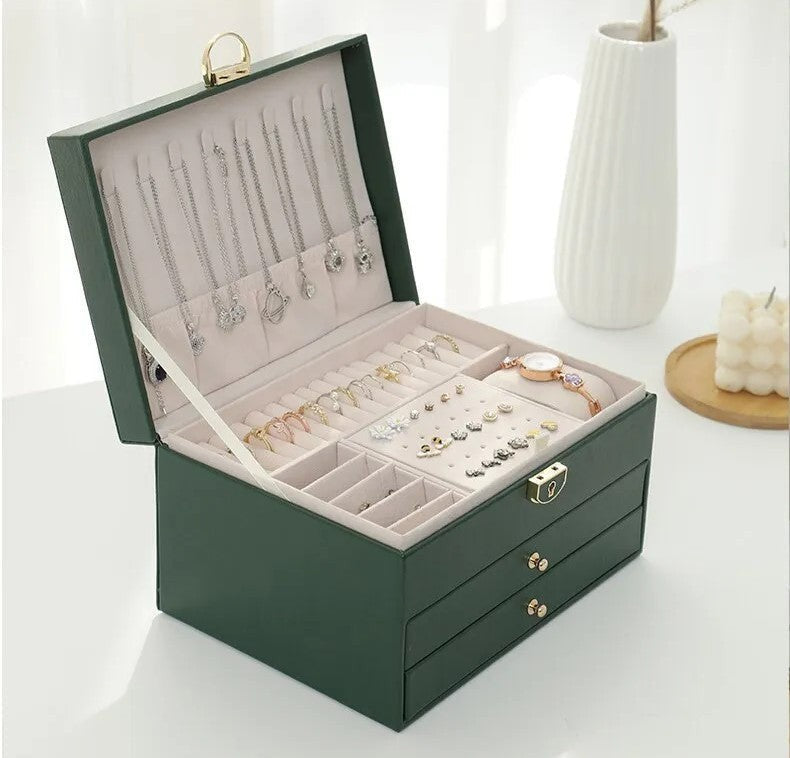 Three-tier jewelry box organizer with a leather-look exterior - product photo 11