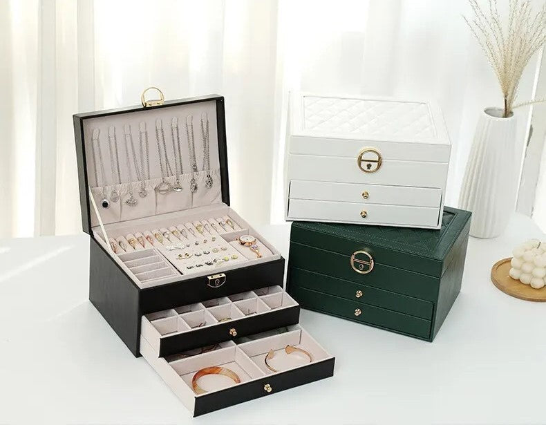 Three-tier jewelry box organizer with a leather-look exterior - product photo 12