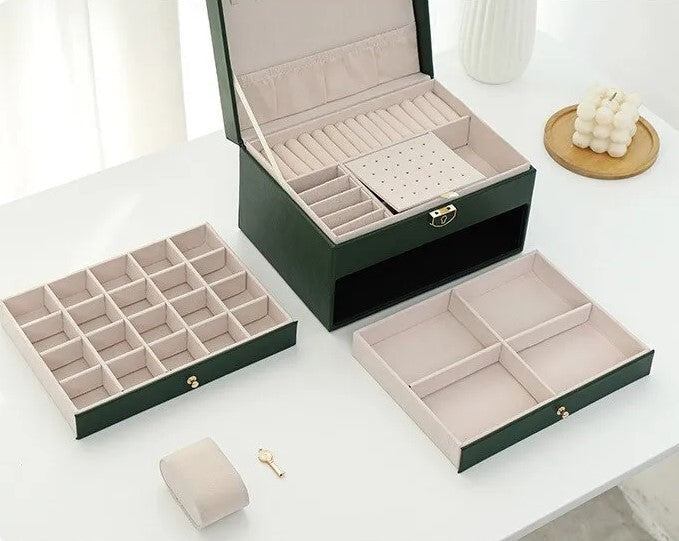 Three-tier jewelry box organizer with a leather-look exterior - product photo 13
