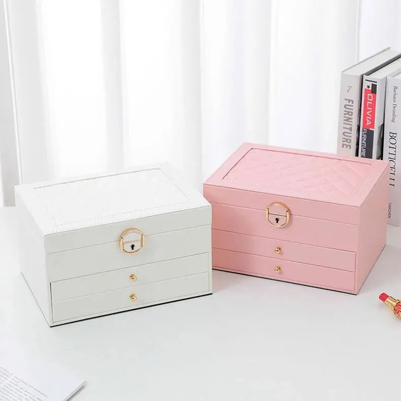 Three-tier jewelry box organizer with a leather-look exterior - product photo 17