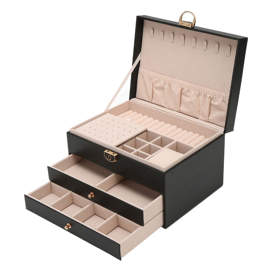 Three-tier jewelry box organizer with a leather-look exterior - product photo 7