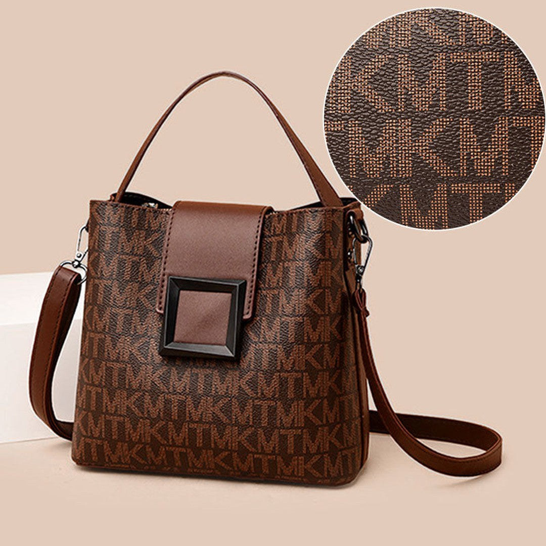 Woman wearing the Cassia women's casual pocket detail bag, back view