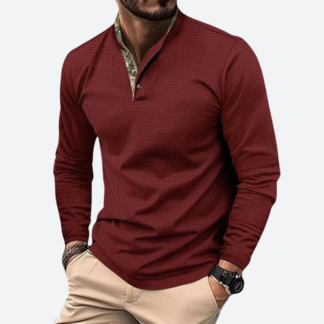Man wearing the Cedric men's long-sleeve shirt, 7 view