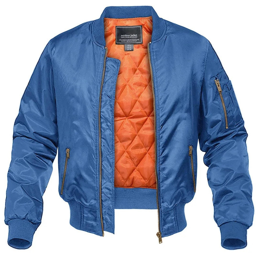 Man wearing the Clyde men's zip-up bomber jacket, 8 view