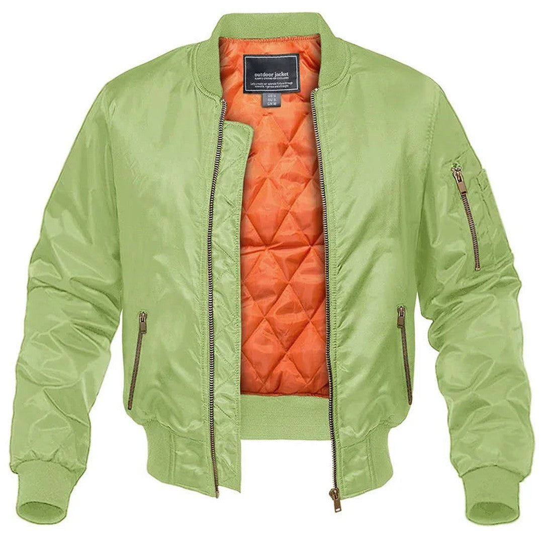 Man wearing the Clyde men's zip-up bomber jacket, detail view