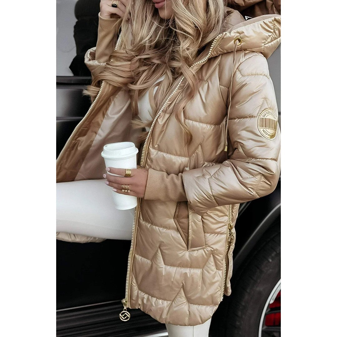 Woman wearing the Cosima women's jacket, flatlay view