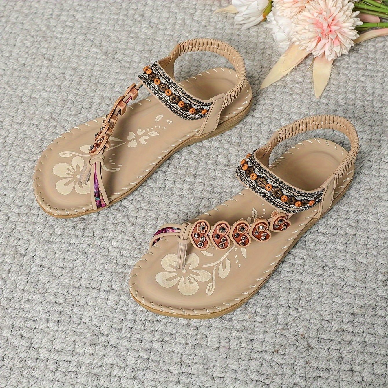 Eva | Women's Beaded Strap Orthopedic Flat Sandals