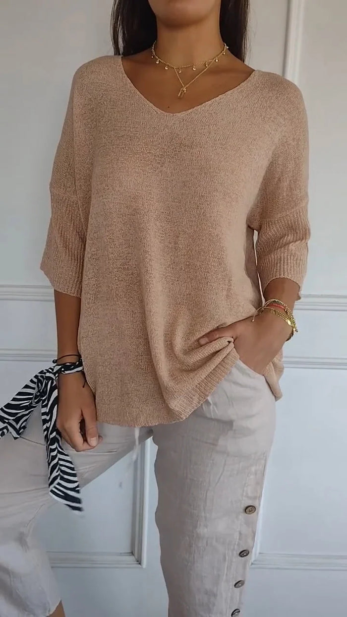 Sophie | Women's Knit V-Neck Three Quarter Sleeve Top