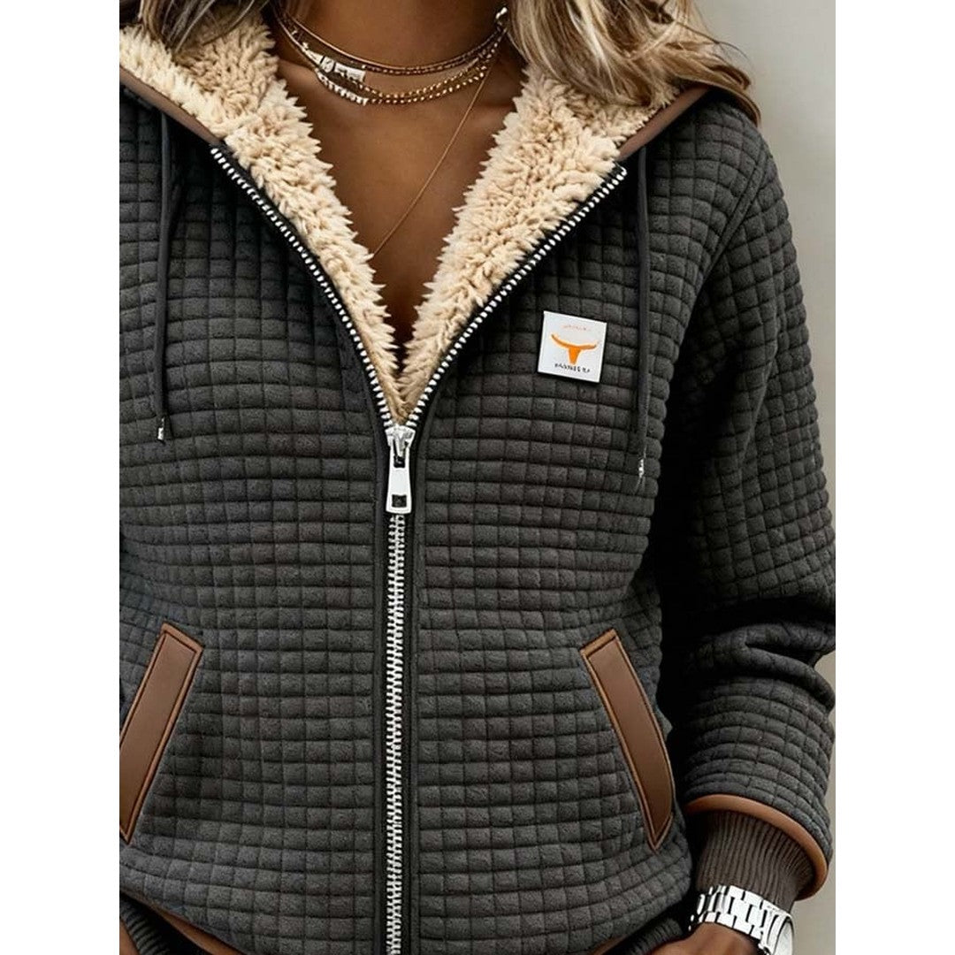 Woman wearing the Danica women's fleece jacket, back view
