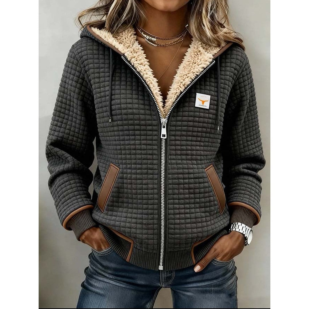 Woman wearing the Danica women's fleece jacket, front view