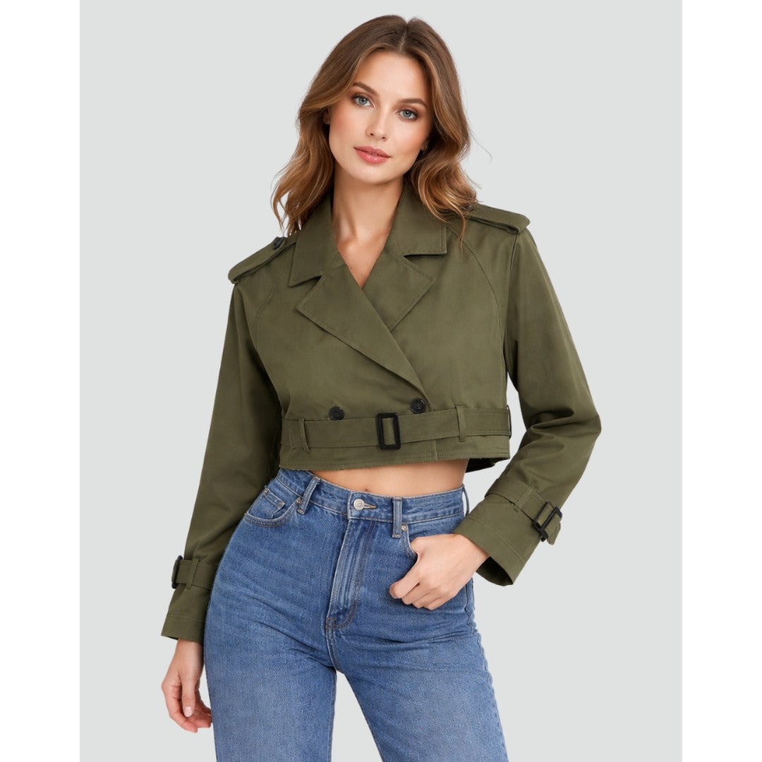 Woman wearing the Diana women's regular-fit cotton classic trench coat, detail view