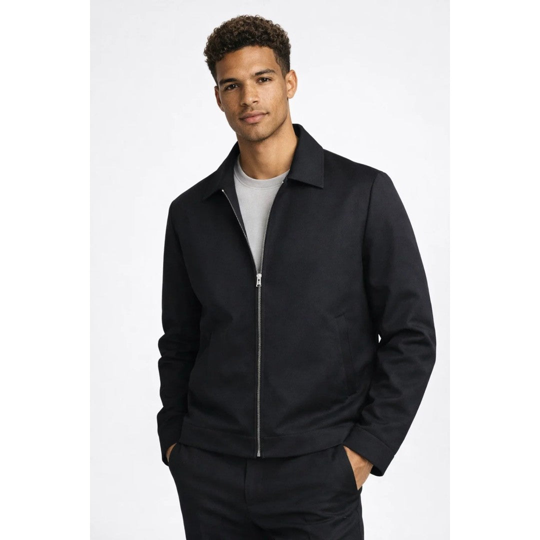 Man wearing the Diego men's slim-fit collared zip-up jacket, front view