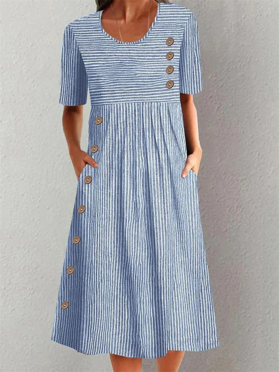 Elina | Women's Striped Casual A-Line Midi Dress