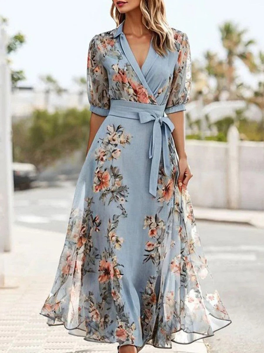 Lina | Women's Floral V-Neck Midi Day Dress