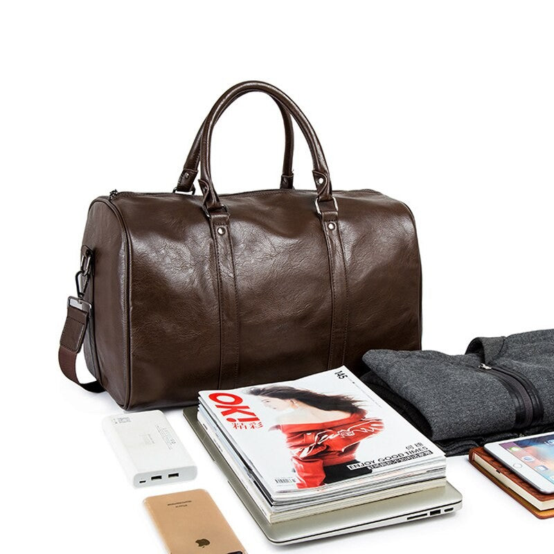 Lightweight PU leather travel duffel bag - product photo 9