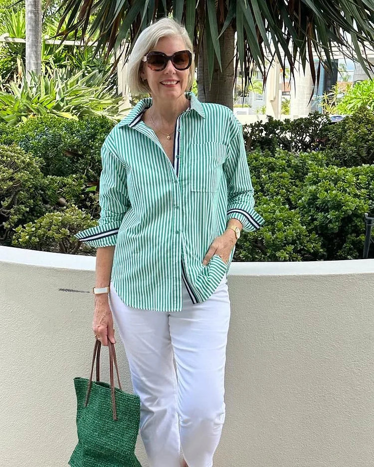 Noelle | Women's Striped Button Front Casual Shirt