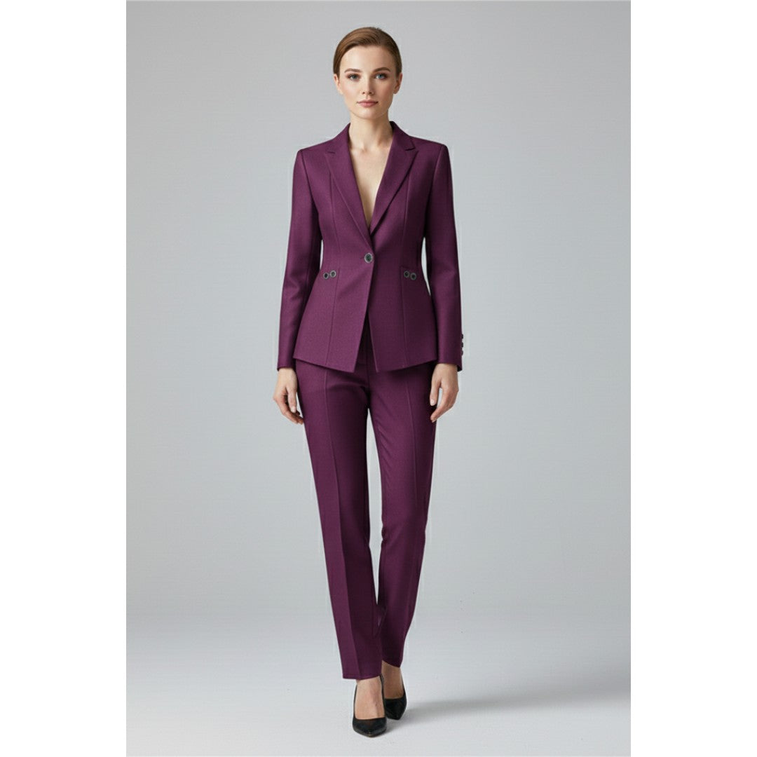 Woman wearing the Edith women's straight-leg button-up set, 7 view