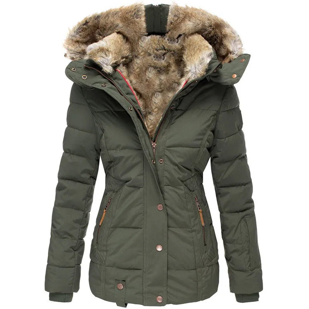 Woman wearing the Elara women's jacket, front view