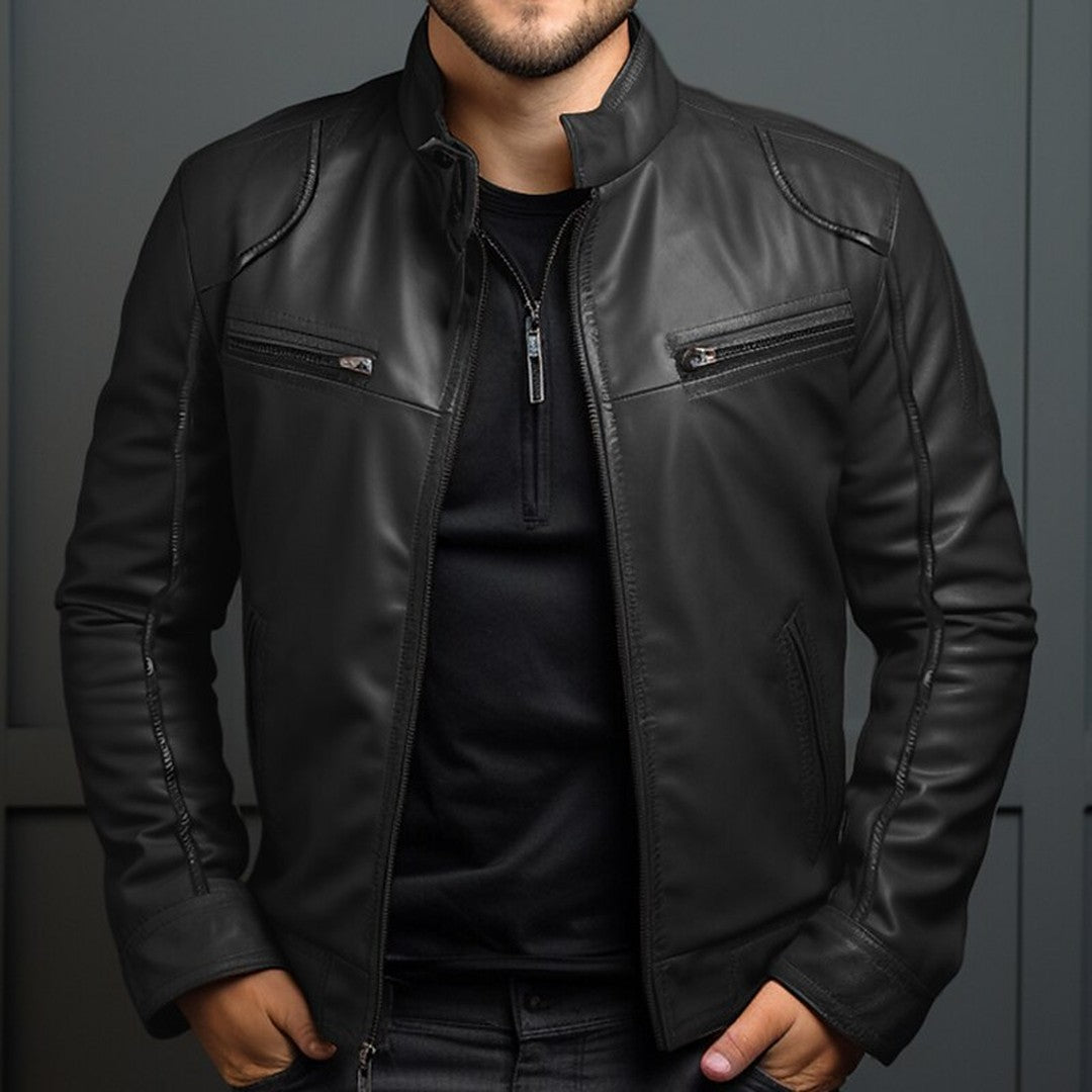 Man wearing the Elian men's jacket, back view