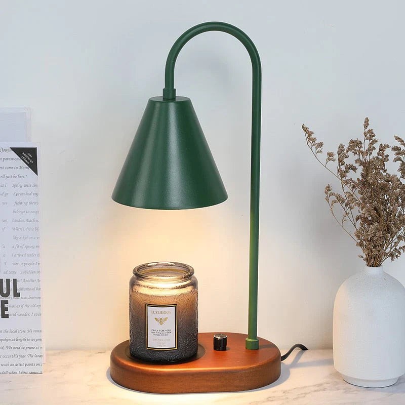 Candle warmer lamp with a wooden base and metal shade - product photo 8