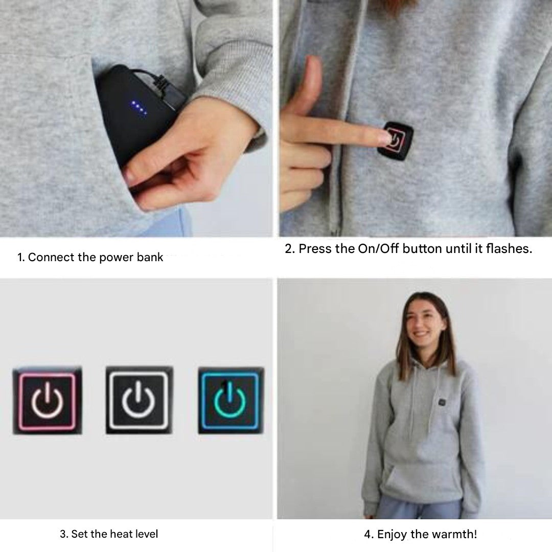 USB heated unisex hoodie with three heat settings - product photo 8