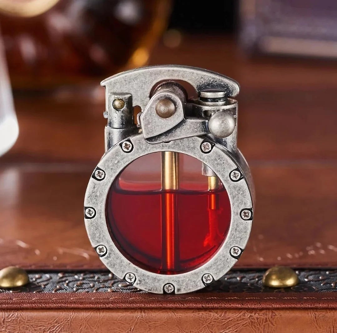 Vintage refillable metal lighter with fuel window - product photo 2