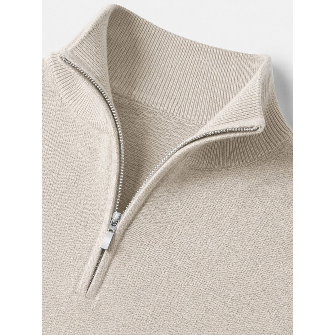 Man wearing the Emiliano men's v-neck merino wool zip-up sweater, 7 view