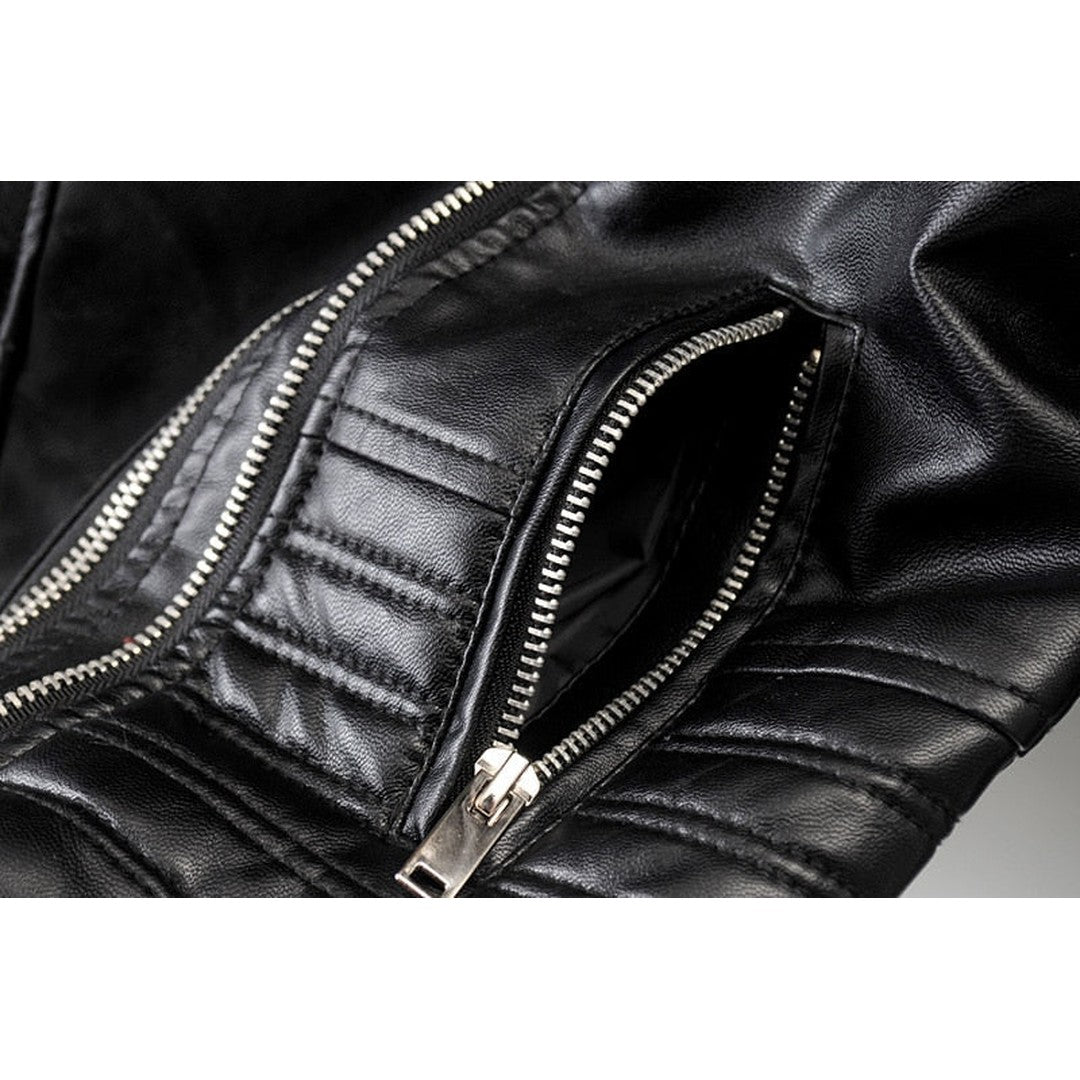 Woman wearing the Enya women's leather jacket, model view