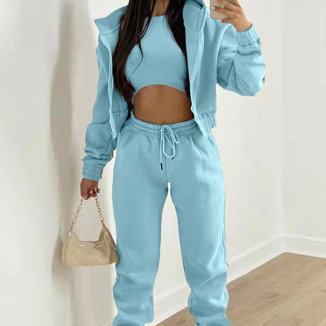 Woman wearing the Estella women's wide-leg joggers, back view