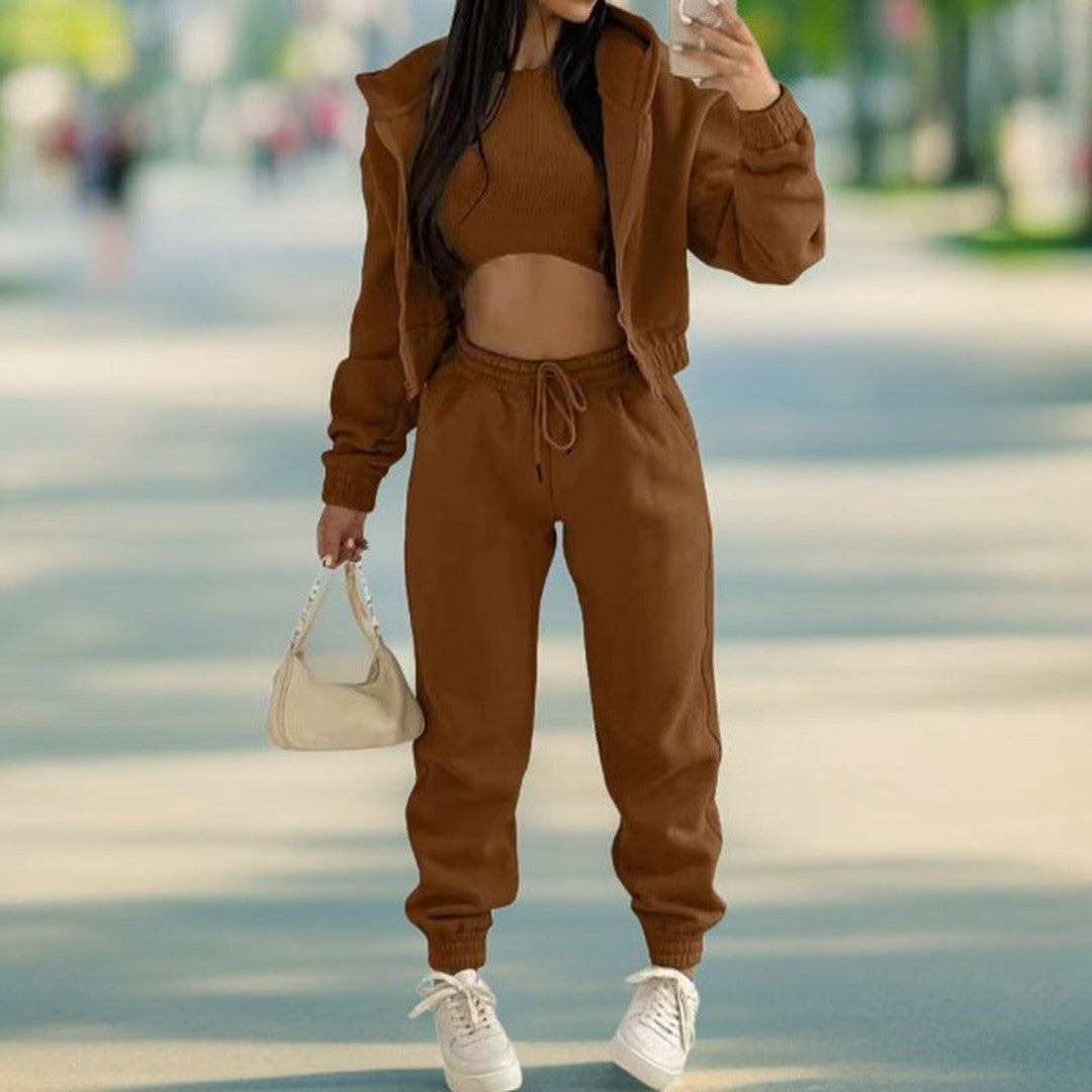 Woman wearing the Estella women's wide-leg joggers, front view
