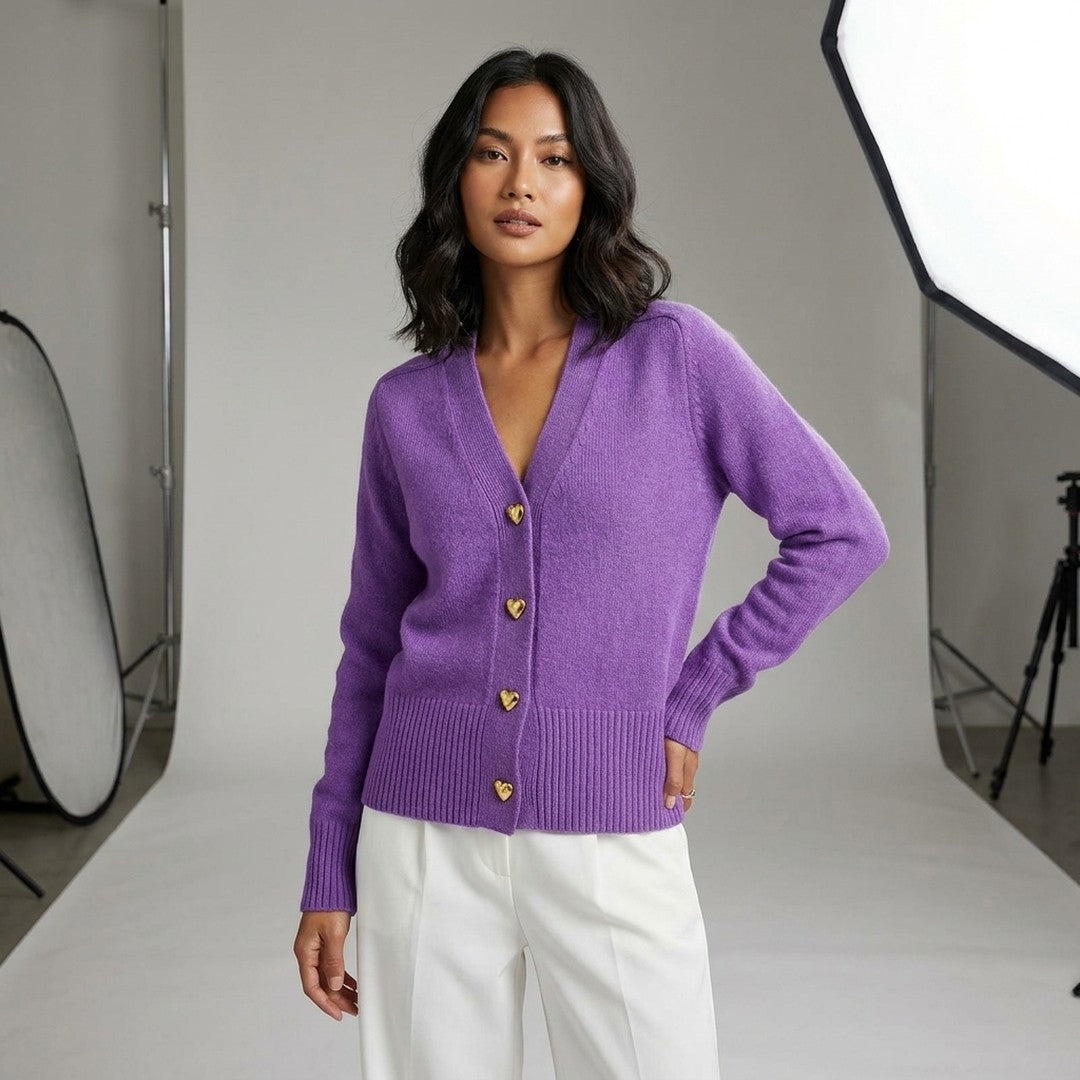 Woman wearing the Esther women's regular-fit v-neck long-sleeve sweater, 12 view