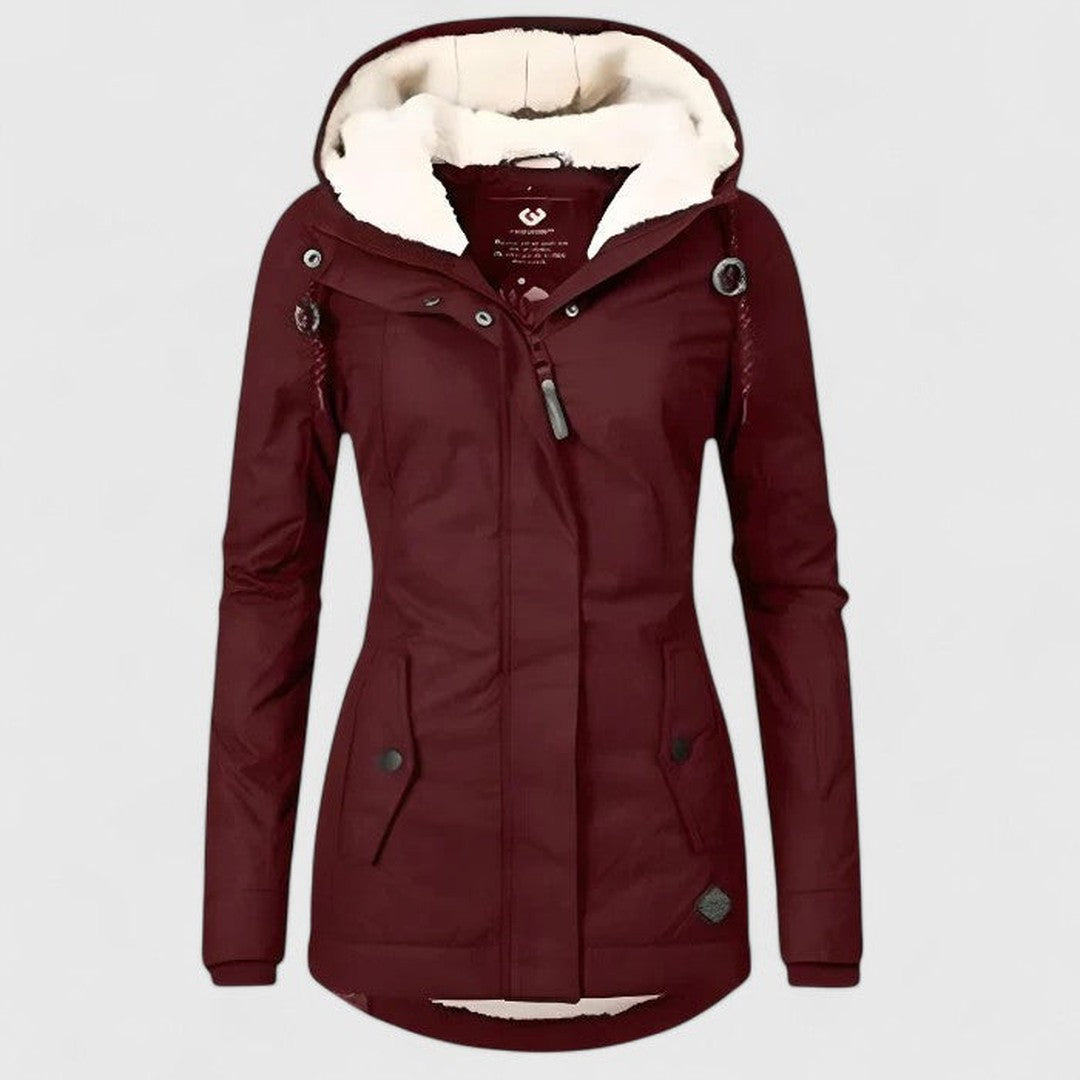 Woman wearing the Eva women's jacket, detail view