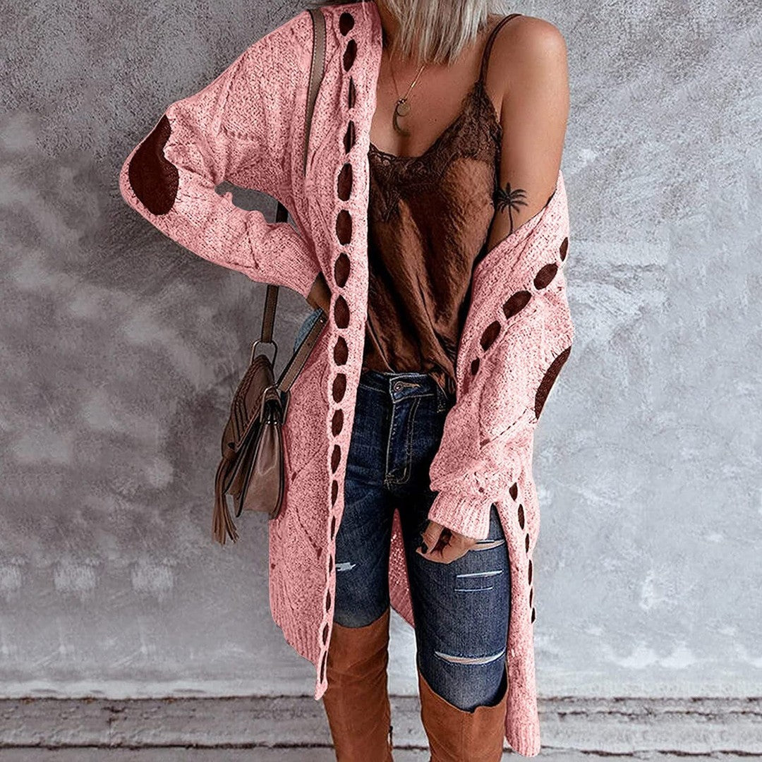 Long chunky knit hooded cardigan - product photo 10
