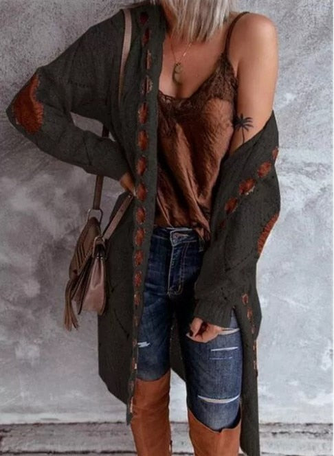 Long chunky knit hooded cardigan - product photo 11