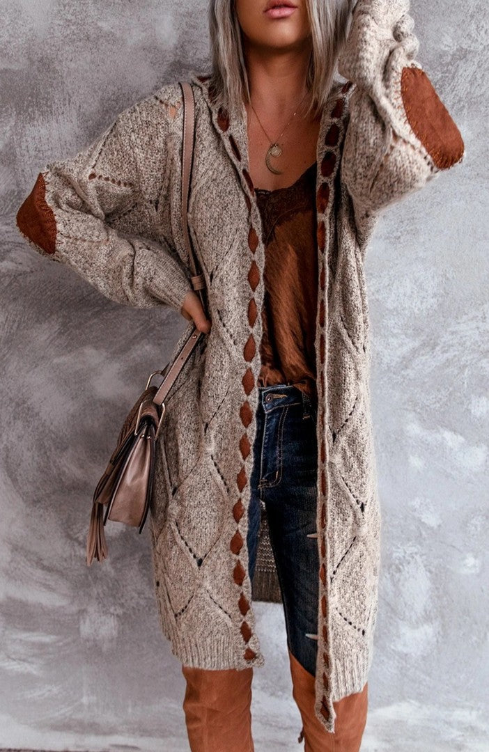 Long chunky knit hooded cardigan - product photo 3