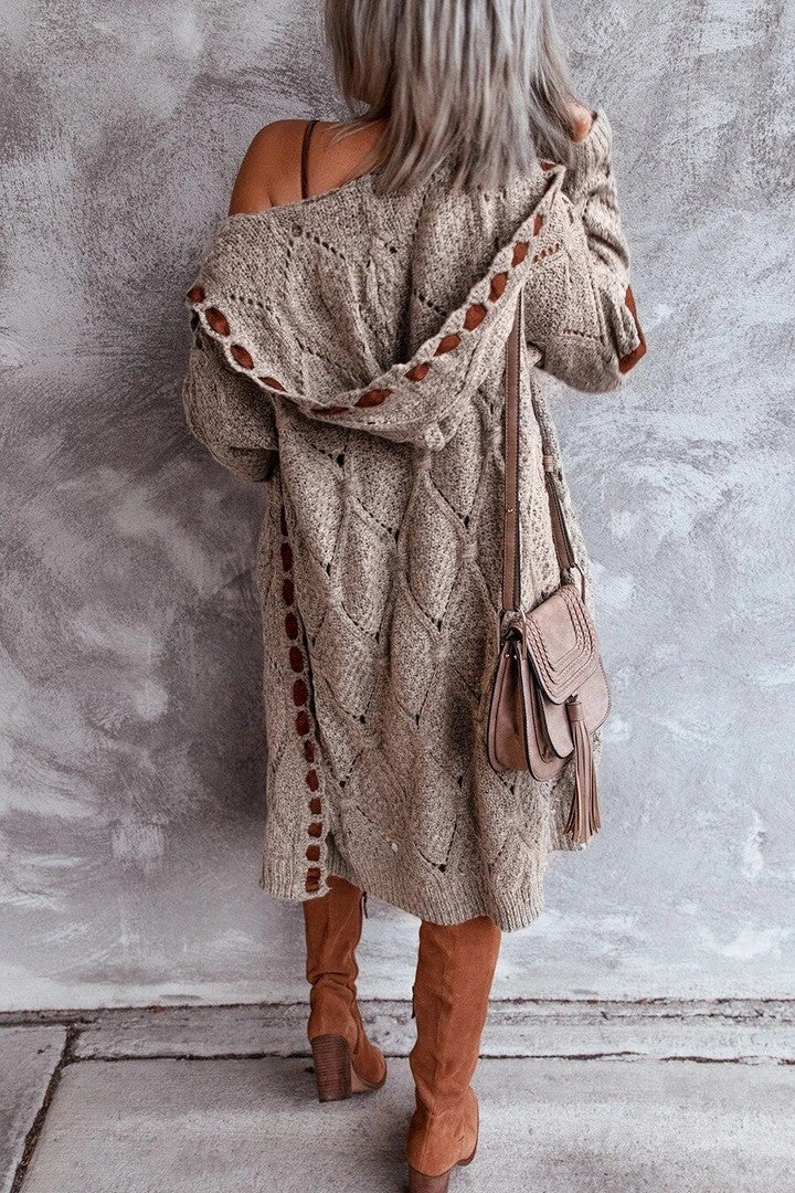 Long chunky knit hooded cardigan - product photo 4