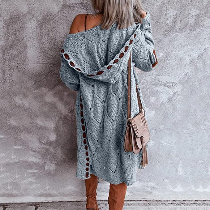 Long chunky knit hooded cardigan - product photo 7