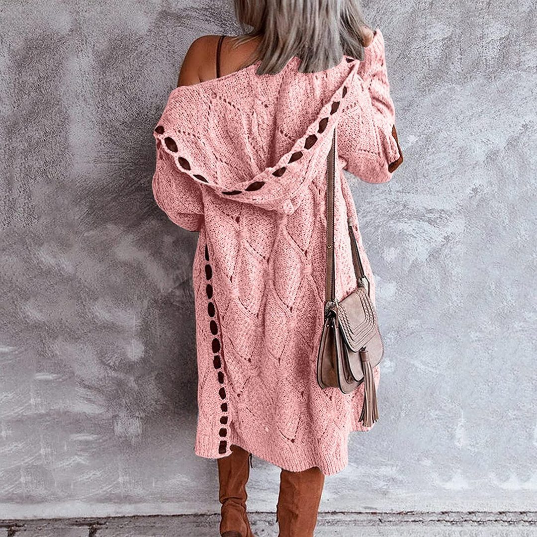 Long chunky knit hooded cardigan - product photo 9