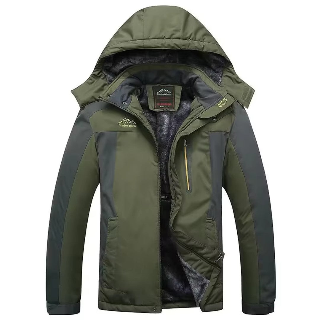 Man wearing the Fabian men's waterproof jacket, back view