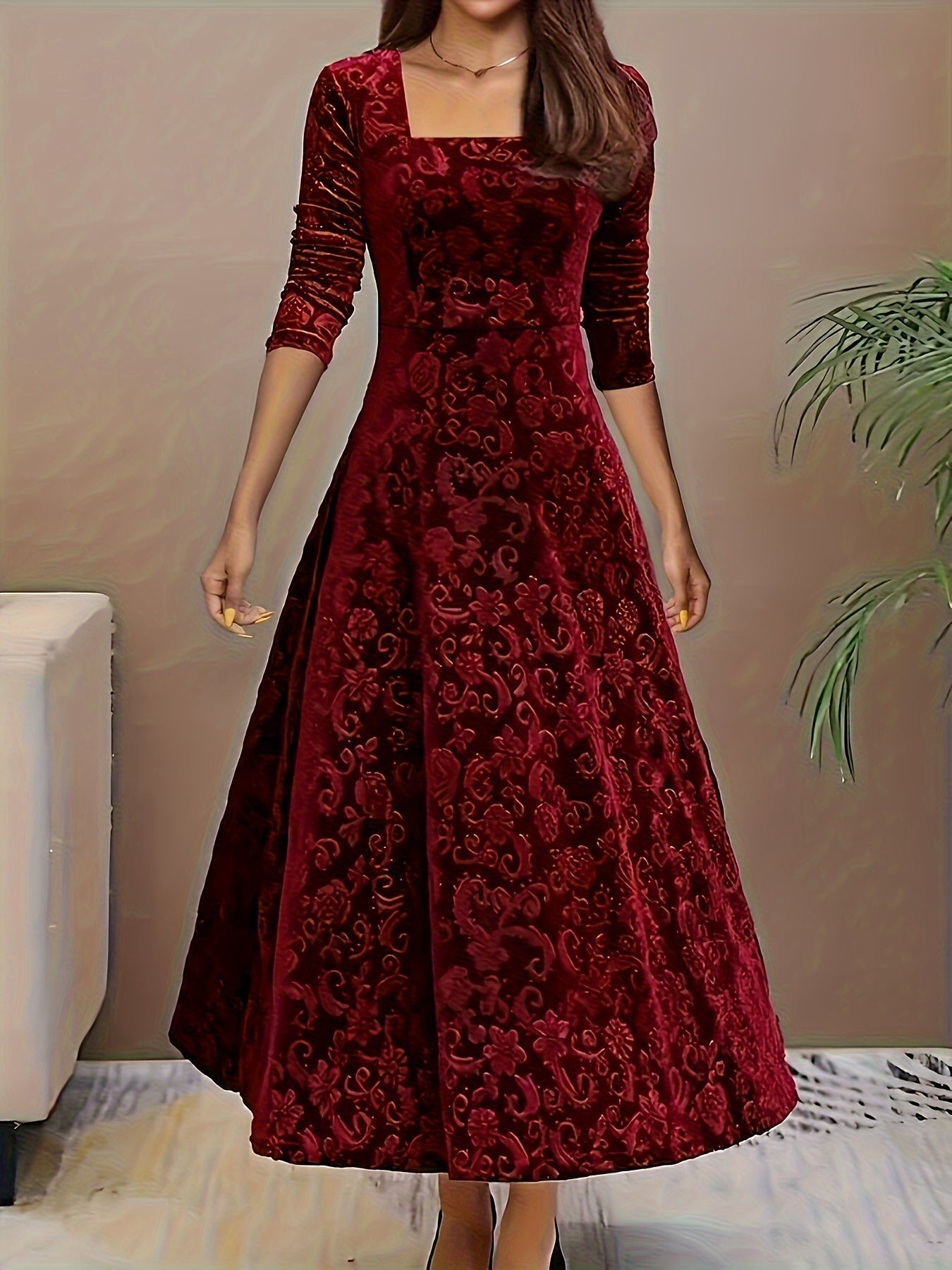 Violet | Women's Long Sleeve Velvet Maxi Dress