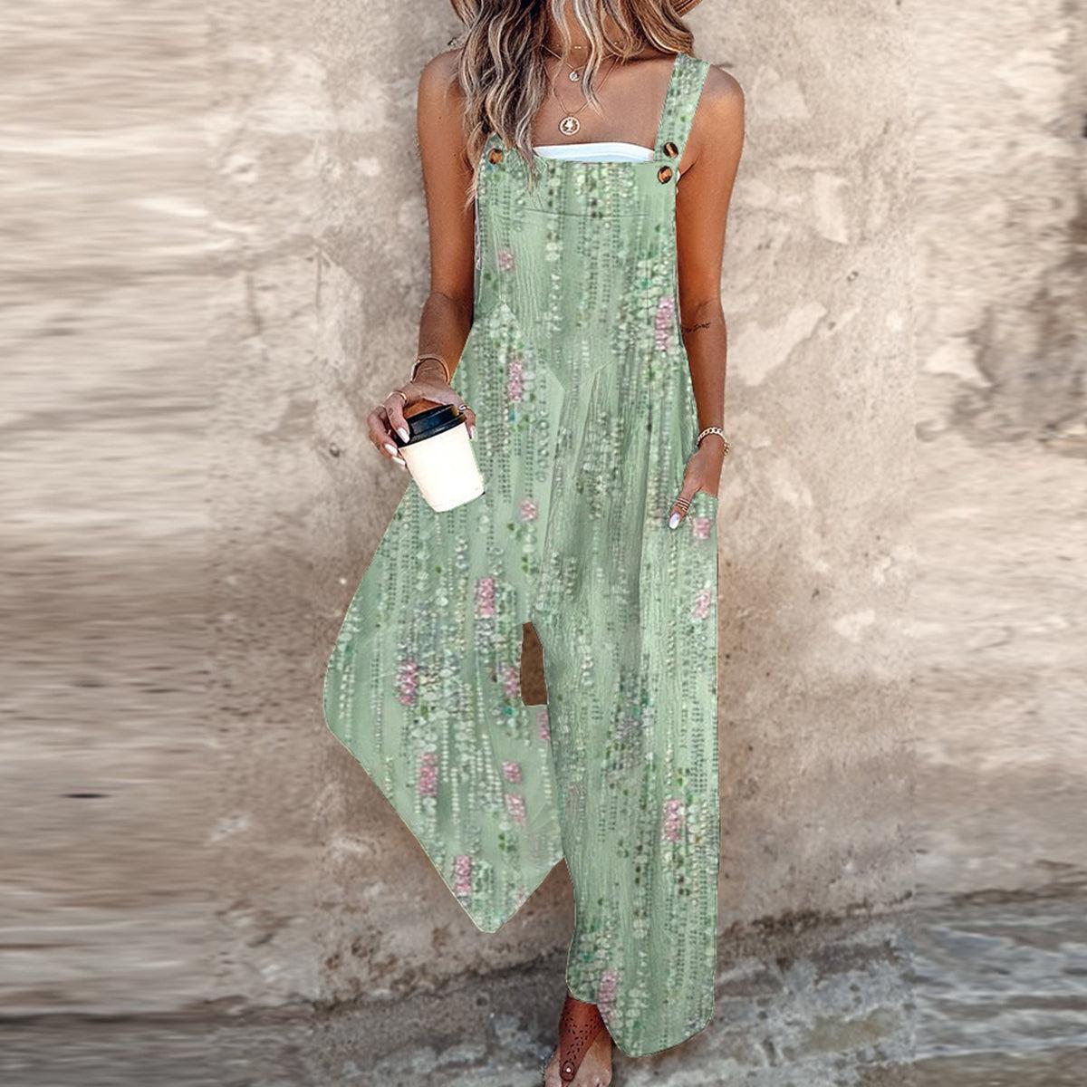Ivy | Women's Printed Casual Wide-Leg Green Jumpsuit