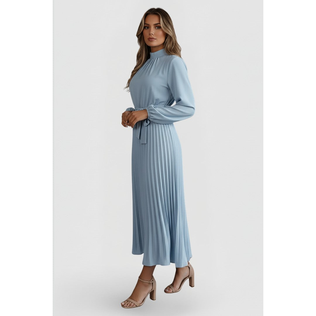 Woman wearing the Felix women's pleated dress, 10 view