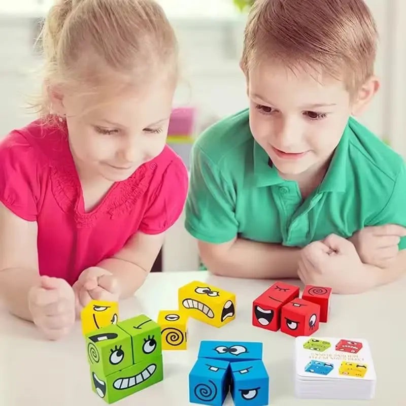 Wooden stacking and sorting blocks with faces - product photo 1