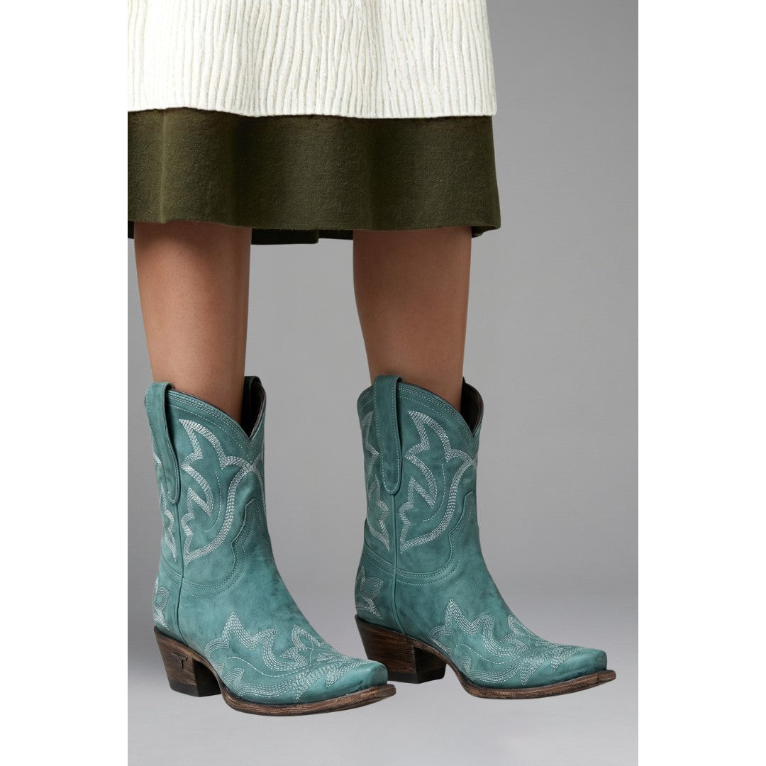 Woman wearing the Fenella women's embroidered boots, 7 view