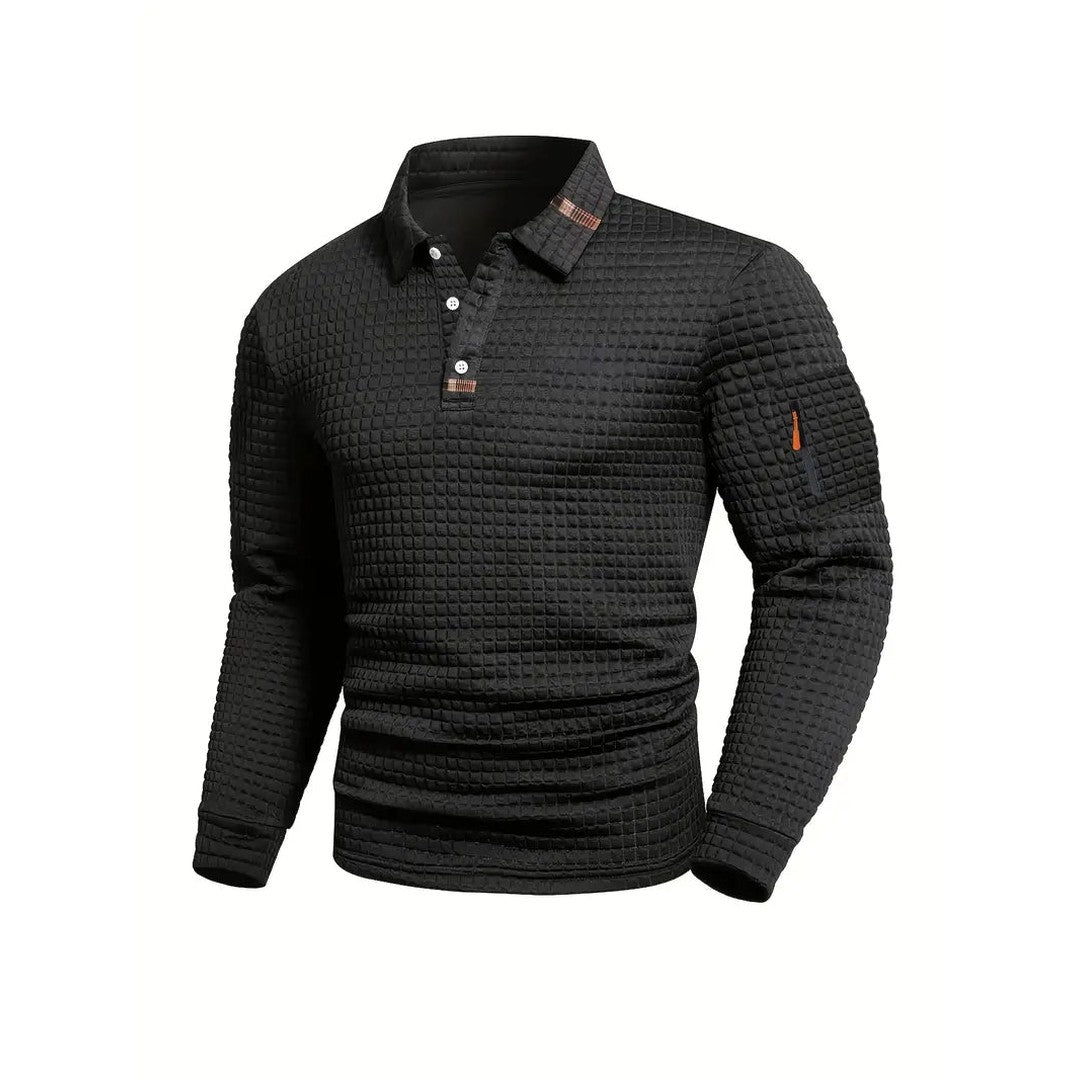 Man wearing the Ferdinand men's pocket detail polo shirt, detail view