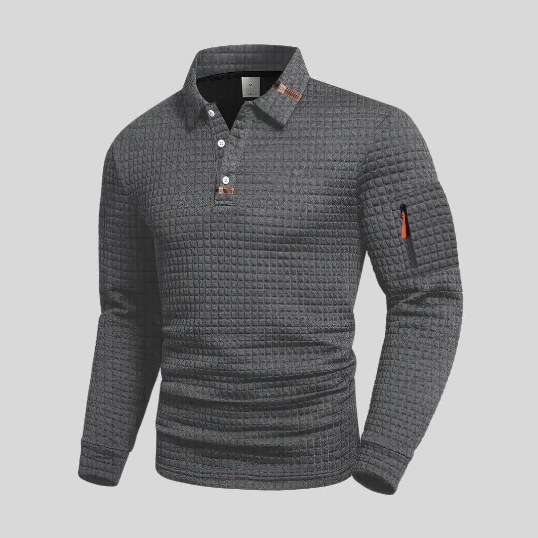Man wearing the Ferdinand men's pocket detail polo shirt, front view