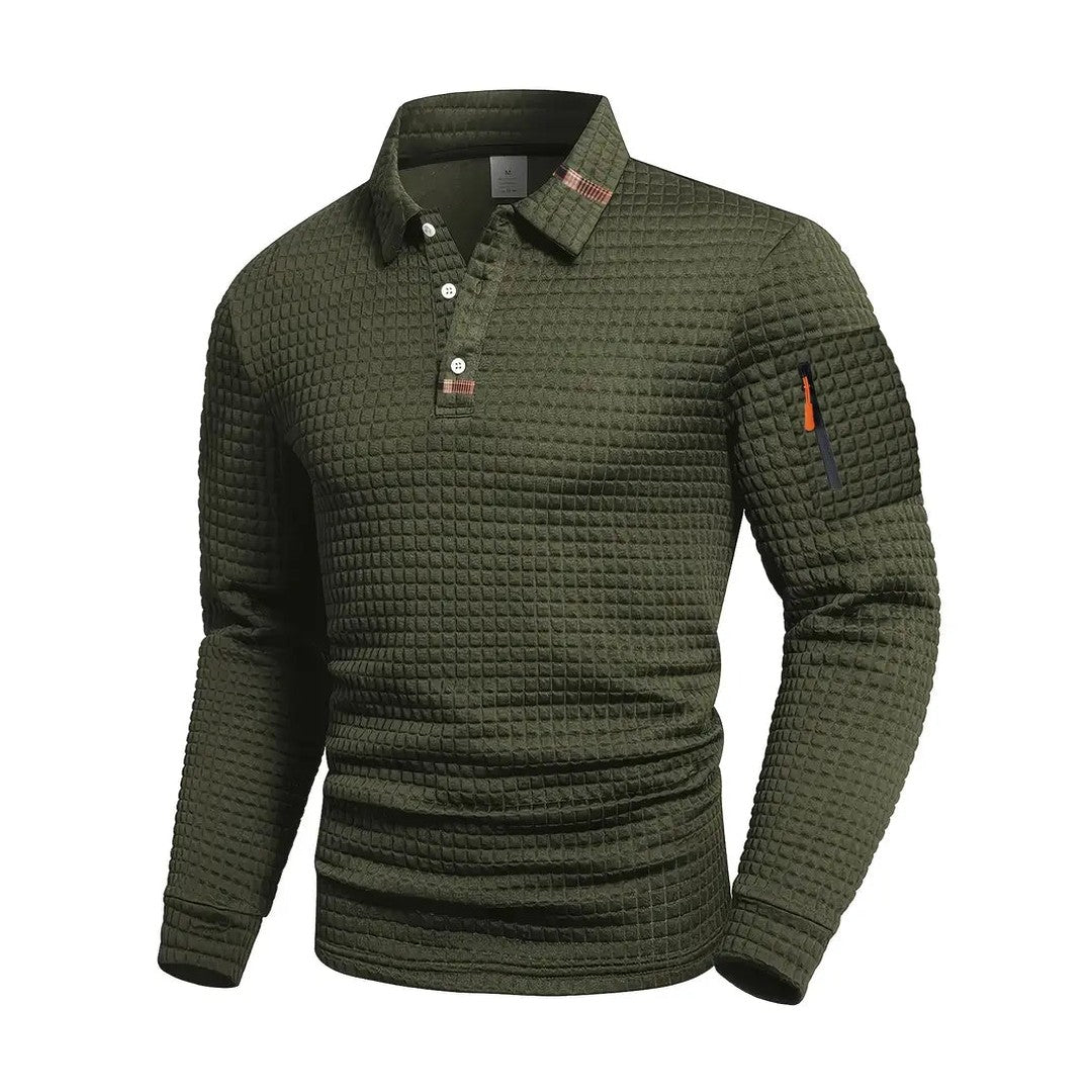 Man wearing the Ferdinand men's pocket detail polo shirt, model view