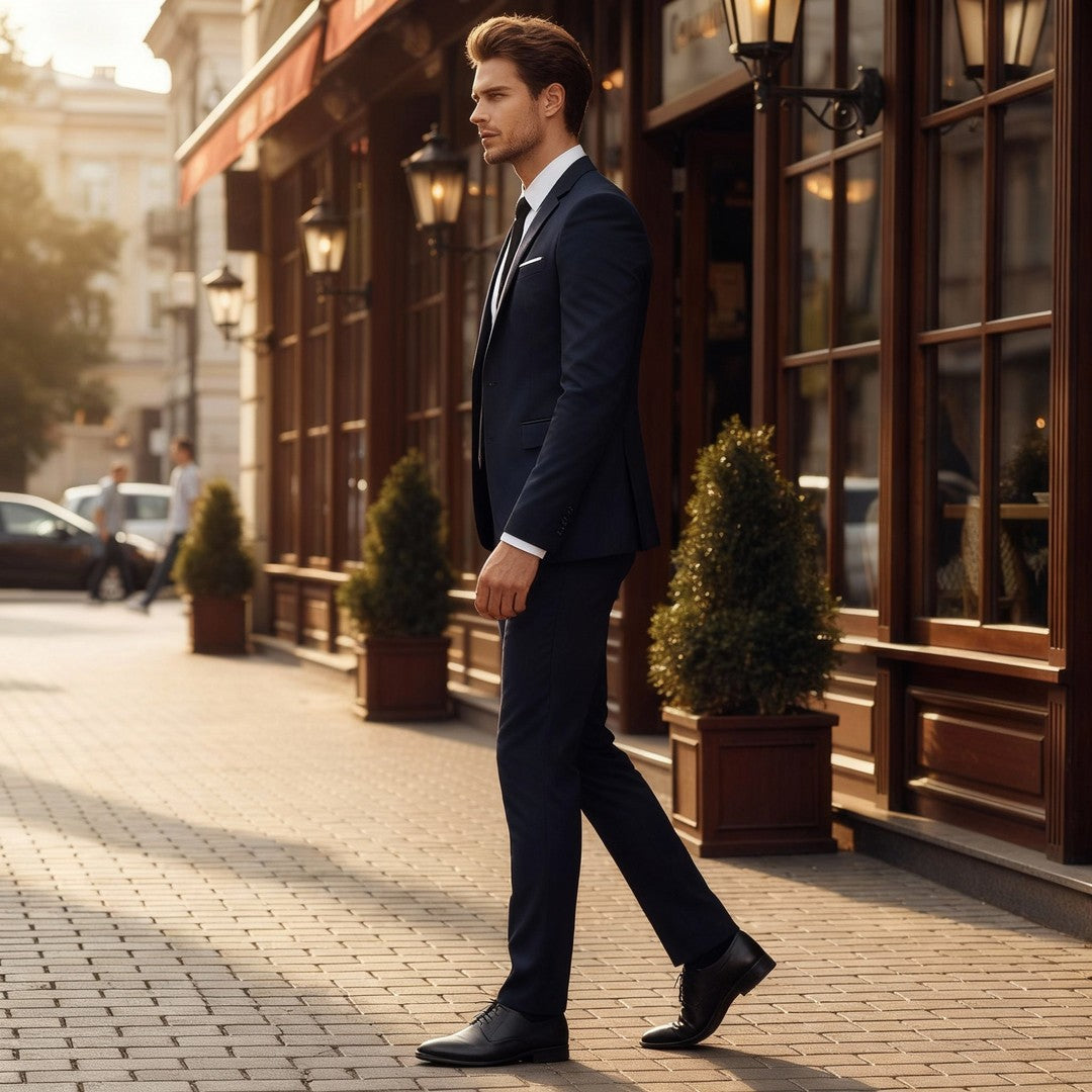 Man wearing the Finn men's elegant top, back view